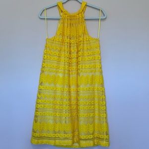 Trina Turk Yellow Embroidered Halter Dress